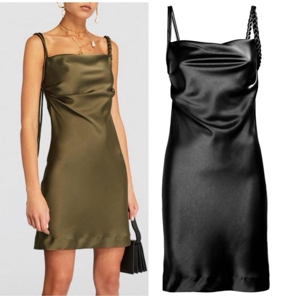 House of Harlow 1960 Dresses & Skirts - House Of Harlow 1960 x Revolve Black Satin Braided Strap Slip Mini Dress Medium